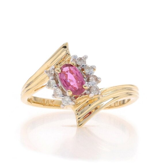 Yellow Gold Ruby Diamond Bypass Ring - 14k Oval 0.43ctw